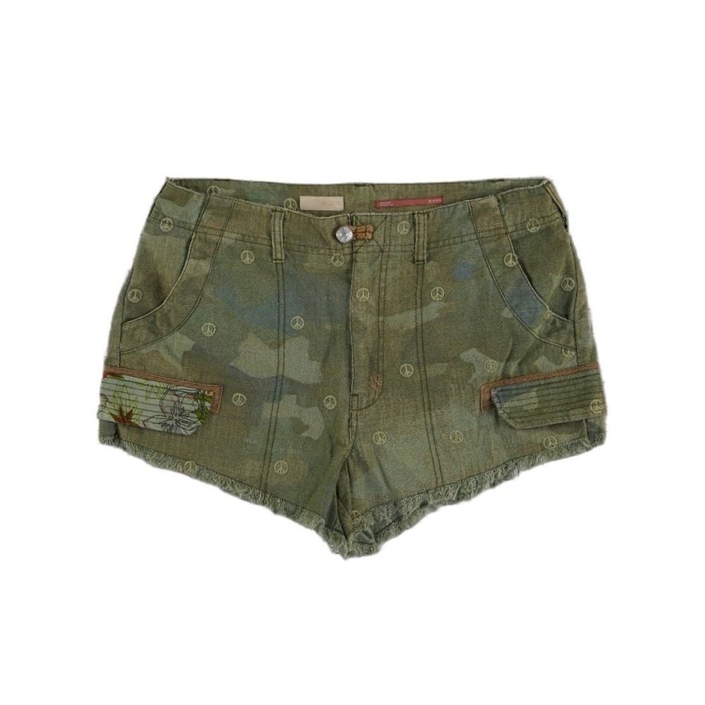 Pilcro Cargo Shorts Women's Size 30 Petite 30P Green Camo 100% Cotton Peace Sign